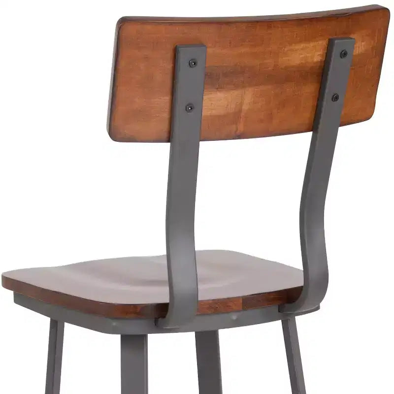 Tabouret de bar/salle à manger rustique Emma et Oliver en noyer avec dossier/assise en bois et cadre gris