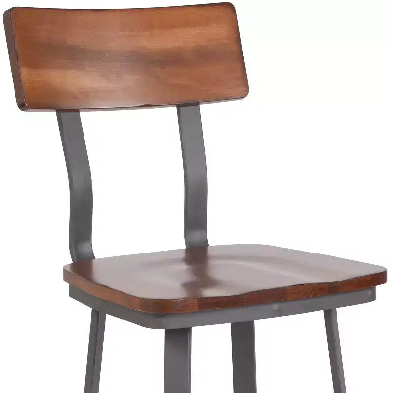 Tabouret de bar/salle à manger rustique Emma et Oliver en noyer avec dossier/assise en bois et cadre gris