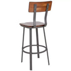 Tabouret de bar/salle à manger rustique Emma et Oliver en noyer avec dossier/assise en bois et cadre gris