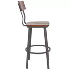 Tabouret de bar/salle à manger rustique Emma et Oliver en noyer avec dossier/assise en bois et cadre gris
