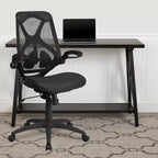 Chaise de bureau ergonomique Emma and Oliver à dossier haut en maille noire transparente avec 2 palettes et accoudoirs