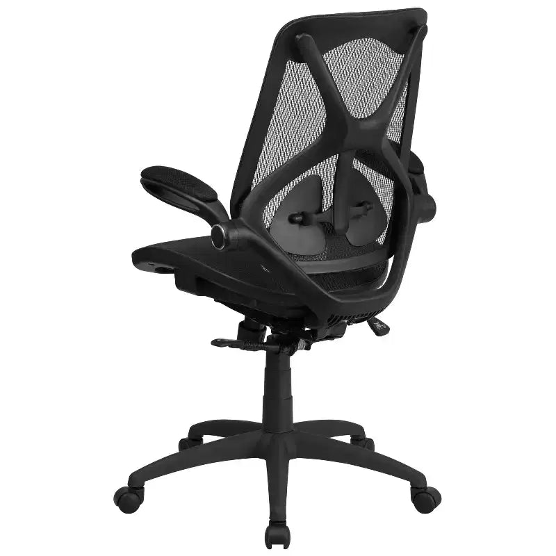 Chaise de bureau ergonomique Emma and Oliver à dossier haut en maille noire transparente avec 2 palettes et accoudoirs