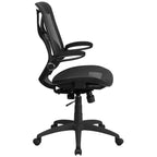 Chaise de bureau ergonomique Emma and Oliver à dossier haut en maille noire transparente avec 2 palettes et accoudoirs