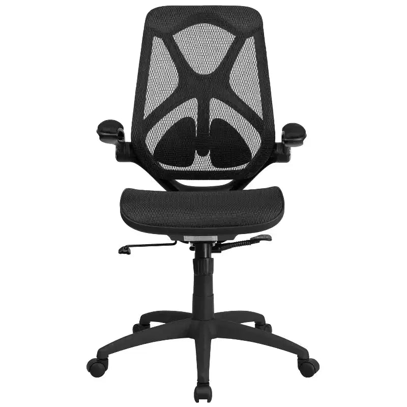 Chaise de bureau ergonomique Emma and Oliver à dossier haut en maille noire transparente avec 2 palettes et accoudoirs