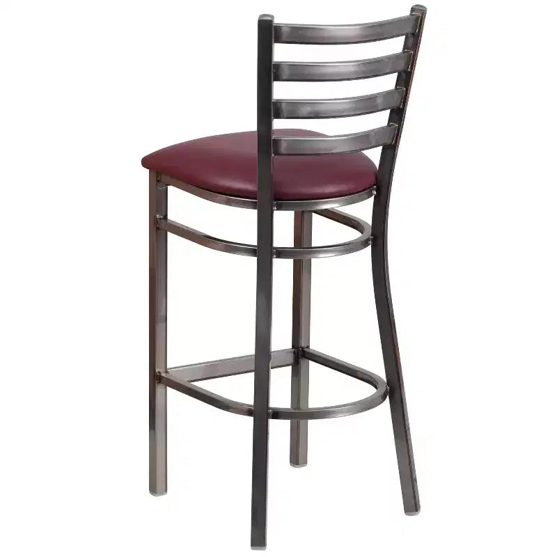 Tabouret de bar Emma et Oliver à dossier échelle en métal, avec finition transparente, pour restaurant