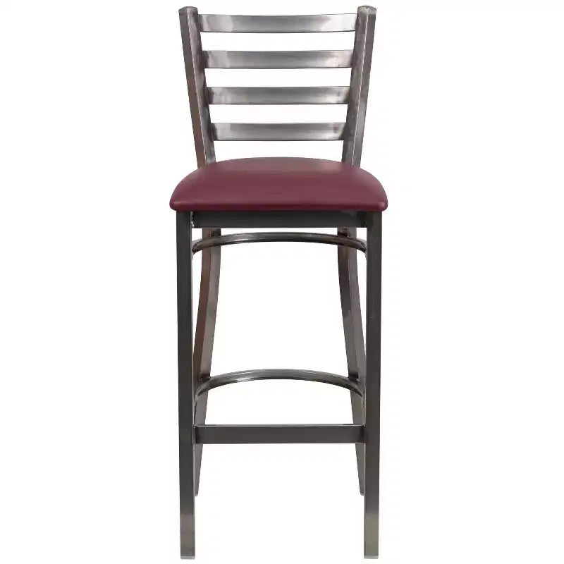 Tabouret de bar Emma et Oliver à dossier échelle en métal, avec finition transparente, pour restaurant