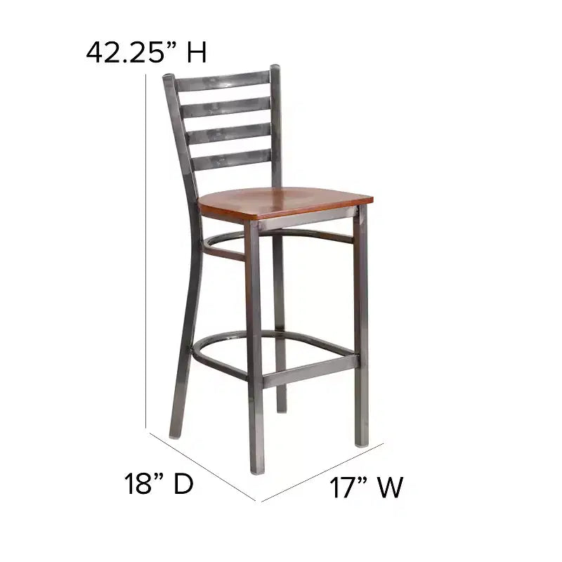 Tabouret de bar Emma et Oliver à dossier échelle en métal, avec finition transparente, pour restaurant