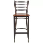 Tabouret de bar Emma et Oliver à dossier échelle en métal, avec finition transparente, pour restaurant