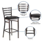 Tabouret de bar Emma et Oliver à dossier échelle en métal, avec finition transparente, pour restaurant