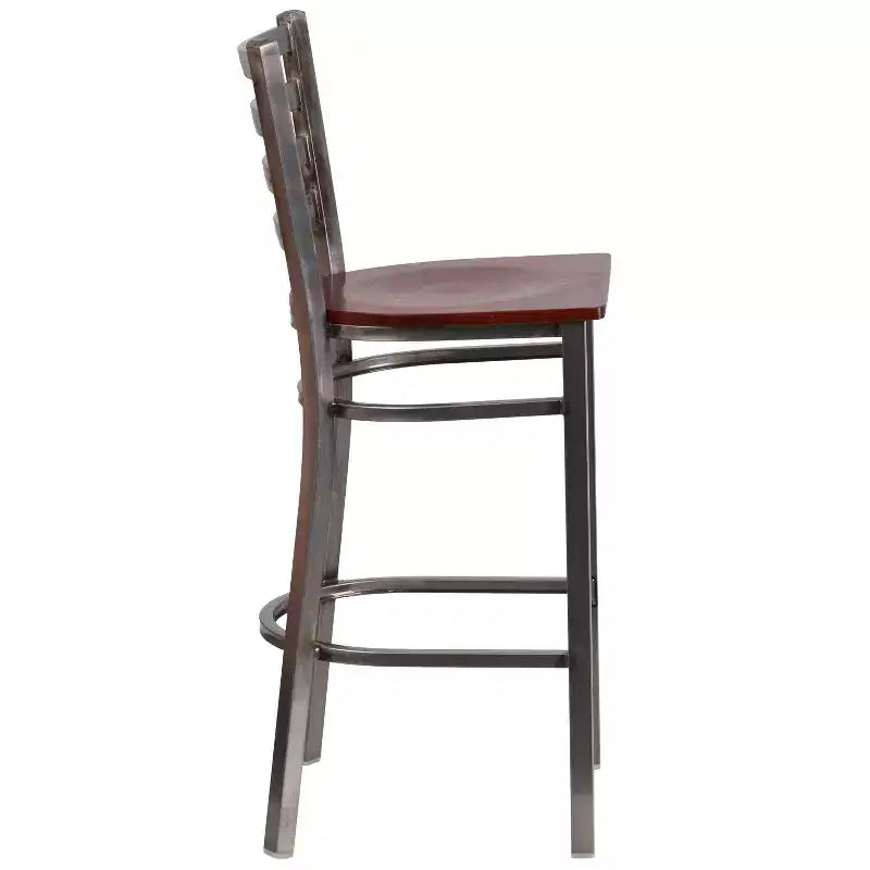 Tabouret de bar Emma et Oliver à dossier échelle en métal, avec finition transparente, pour restaurant