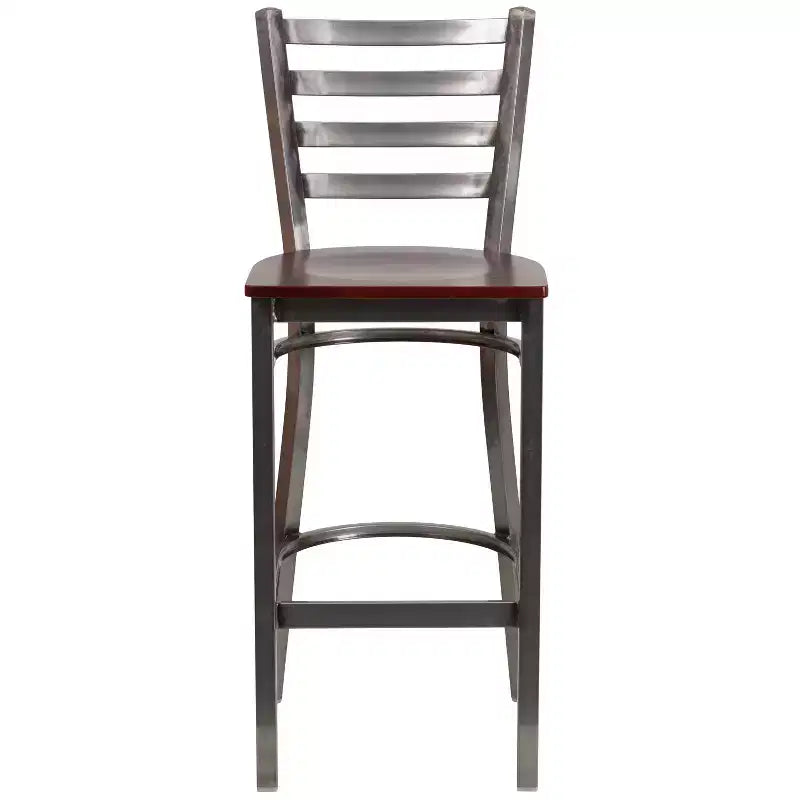 Tabouret de bar Emma et Oliver à dossier échelle en métal, avec finition transparente, pour restaurant