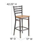 Tabouret de bar Emma et Oliver à dossier échelle en métal, avec finition transparente, pour restaurant