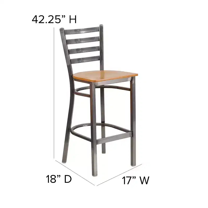 Tabouret de bar Emma et Oliver à dossier échelle en métal, avec finition transparente, pour restaurant