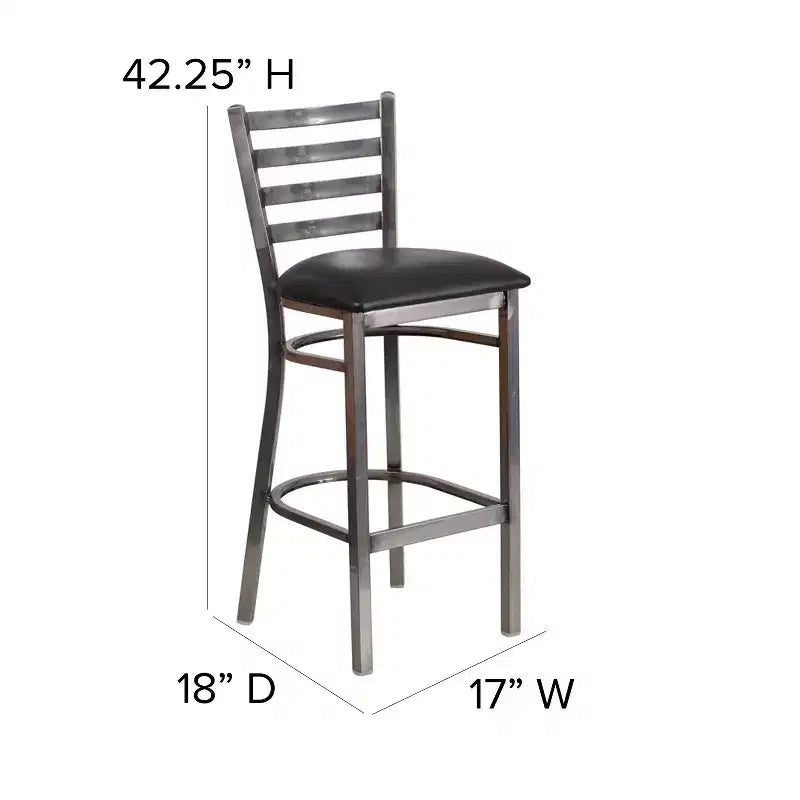 Tabouret de bar Emma et Oliver à dossier échelle en métal, avec finition transparente, pour restaurant