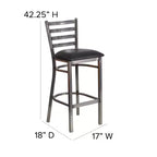 Tabouret de bar Emma et Oliver à dossier échelle en métal, avec finition transparente, pour restaurant