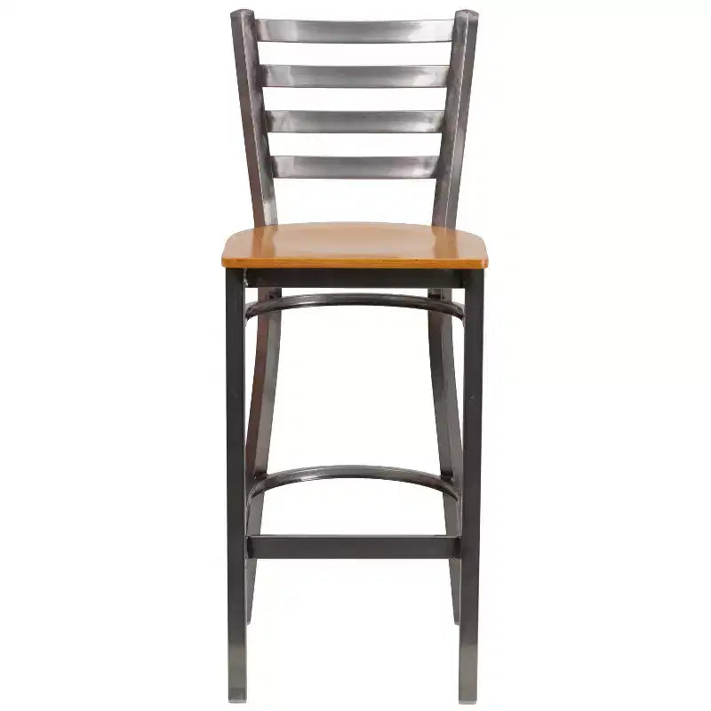Tabouret de bar Emma et Oliver à dossier échelle en métal, avec finition transparente, pour restaurant