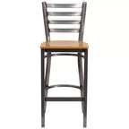 Tabouret de bar Emma et Oliver à dossier échelle en métal, avec finition transparente, pour restaurant
