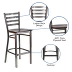 Tabouret de bar Emma et Oliver à dossier échelle en métal, avec finition transparente, pour restaurant