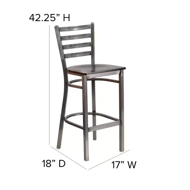 Tabouret de bar Emma et Oliver à dossier échelle en métal, avec finition transparente, pour restaurant