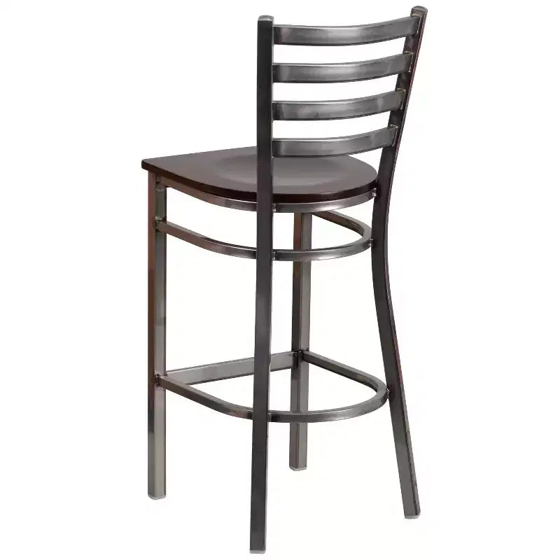 Tabouret de bar Emma et Oliver à dossier échelle en métal, avec finition transparente, pour restaurant