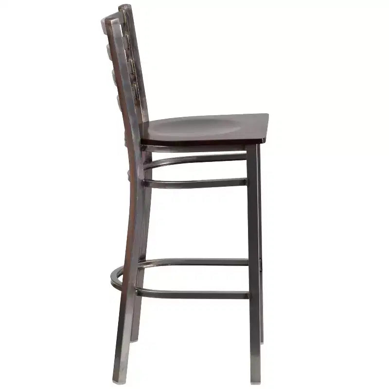 Tabouret de bar Emma et Oliver à dossier échelle en métal, avec finition transparente, pour restaurant