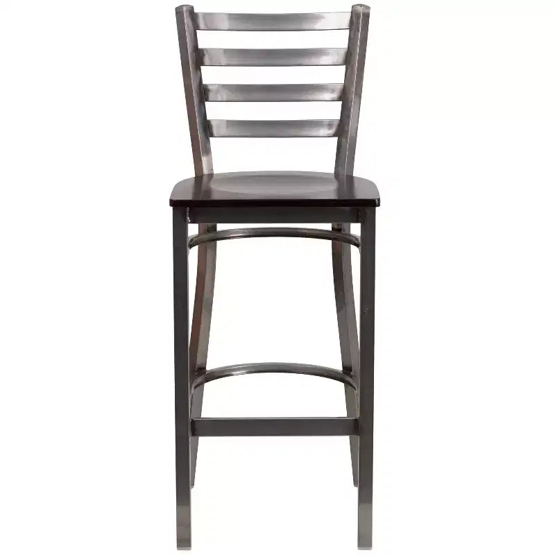 Tabouret de bar Emma et Oliver à dossier échelle en métal, avec finition transparente, pour restaurant