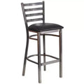 Tabouret de bar Emma et Oliver à dossier échelle en métal, avec finition transparente, pour restaurant