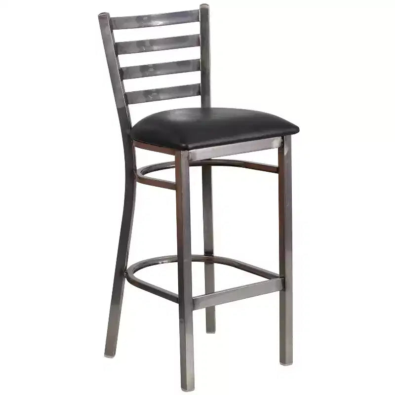 Tabouret de bar Emma et Oliver à dossier échelle en métal, avec finition transparente, pour restaurant