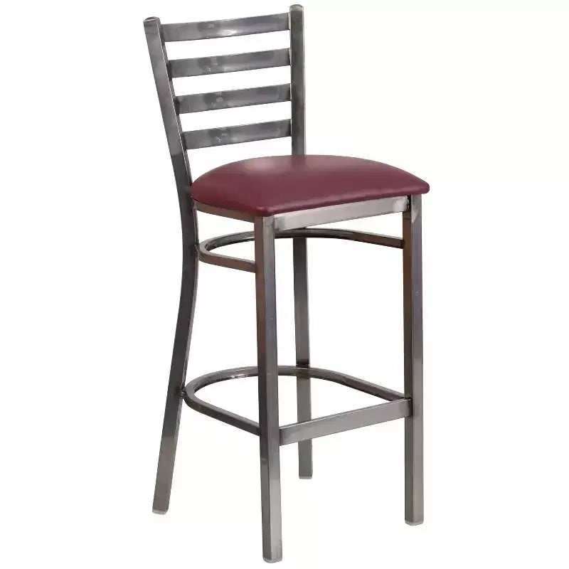 Tabouret de bar Emma et Oliver à dossier échelle en métal, avec finition transparente, pour restaurant