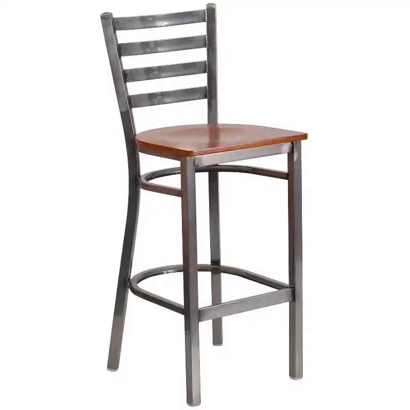 Tabouret de bar Emma et Oliver à dossier échelle en métal, avec finition transparente, pour restaurant