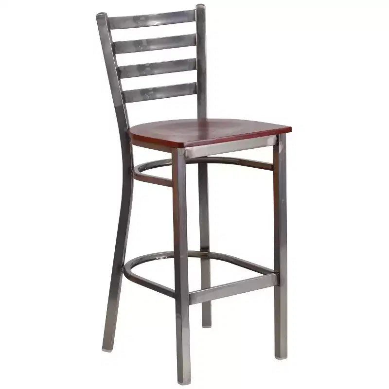 Tabouret de bar Emma et Oliver à dossier échelle en métal, avec finition transparente, pour restaurant