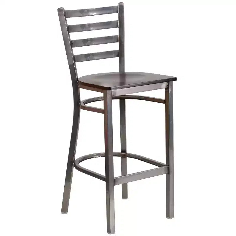 Tabouret de bar Emma et Oliver à dossier échelle en métal, avec finition transparente, pour restaurant