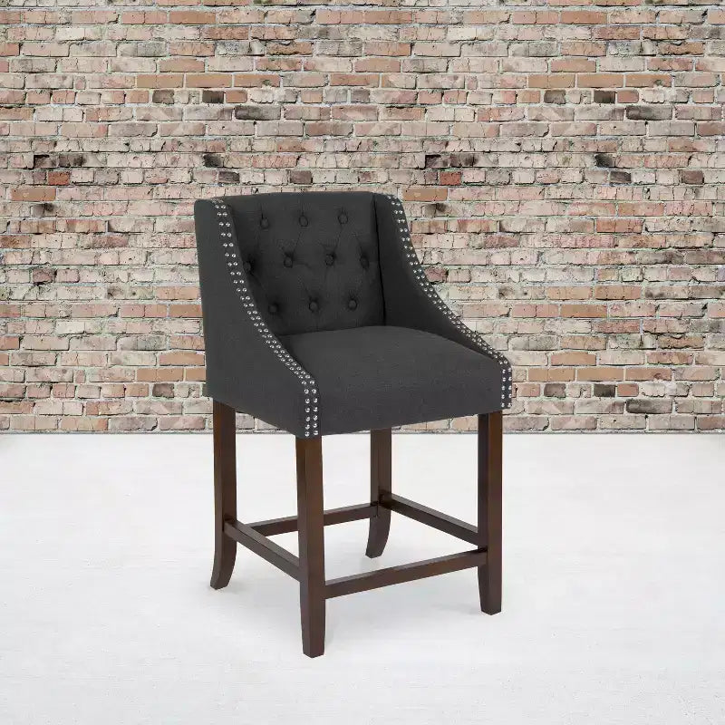 Tabouret de comptoir Emma et Oliver 24H Transitional Tufted Walnut