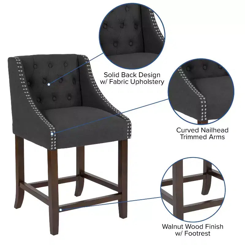 Tabouret de comptoir Emma et Oliver 24H Transitional Tufted Walnut