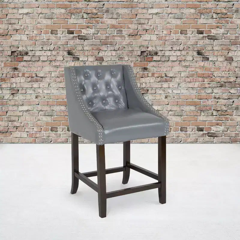 Tabouret de comptoir Emma et Oliver 24H Transitional Tufted Walnut