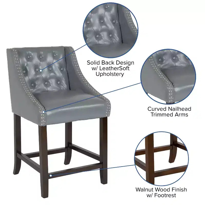Tabouret de comptoir Emma et Oliver 24H Transitional Tufted Walnut