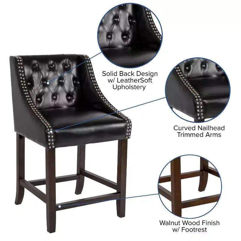Tabouret de comptoir Emma et Oliver 24H Transitional Tufted Walnut