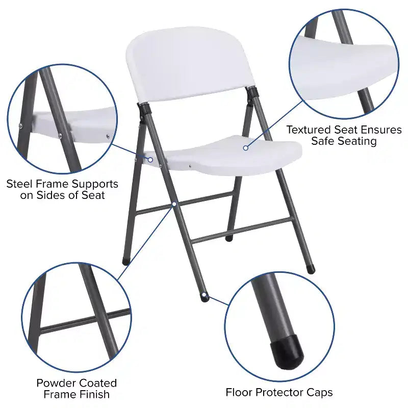 Chaise en plastique pliable Emma and Oliver, lot de 2, pour maison et bureau, capacité de 150 kg