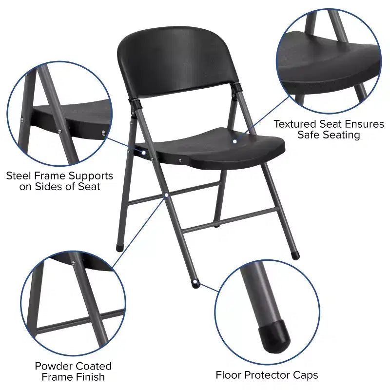 Chaise en plastique pliable Emma and Oliver, lot de 2, pour maison et bureau, capacité de 150 kg
