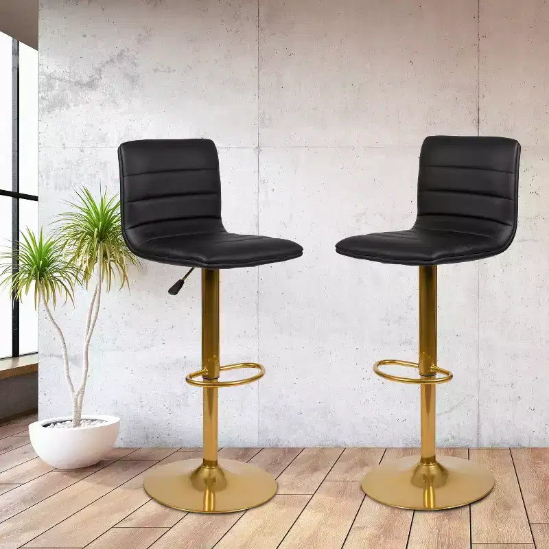Flash Furniture Tabouret de bar moderne en vinyle réglable en hauteur avec dossier à surpiqûres horizontales, lot de 2