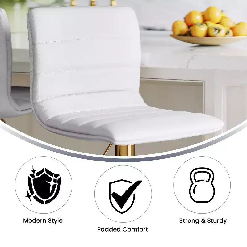 Flash Furniture Tabouret de bar moderne en vinyle réglable en hauteur avec dossier à surpiqûres horizontales, lot de 2