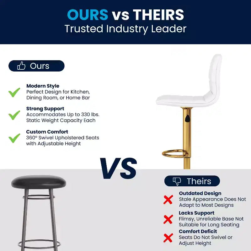 Flash Furniture Tabouret de bar moderne en vinyle réglable en hauteur avec dossier à surpiqûres horizontales, lot de 2