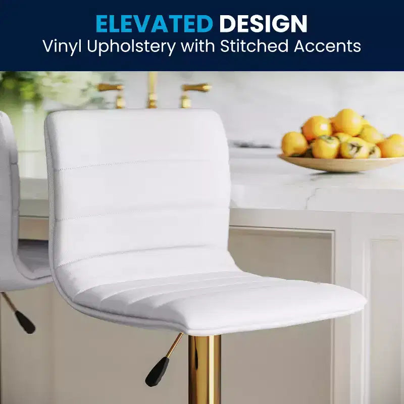 Flash Furniture Tabouret de bar moderne en vinyle réglable en hauteur avec dossier à surpiqûres horizontales, lot de 2
