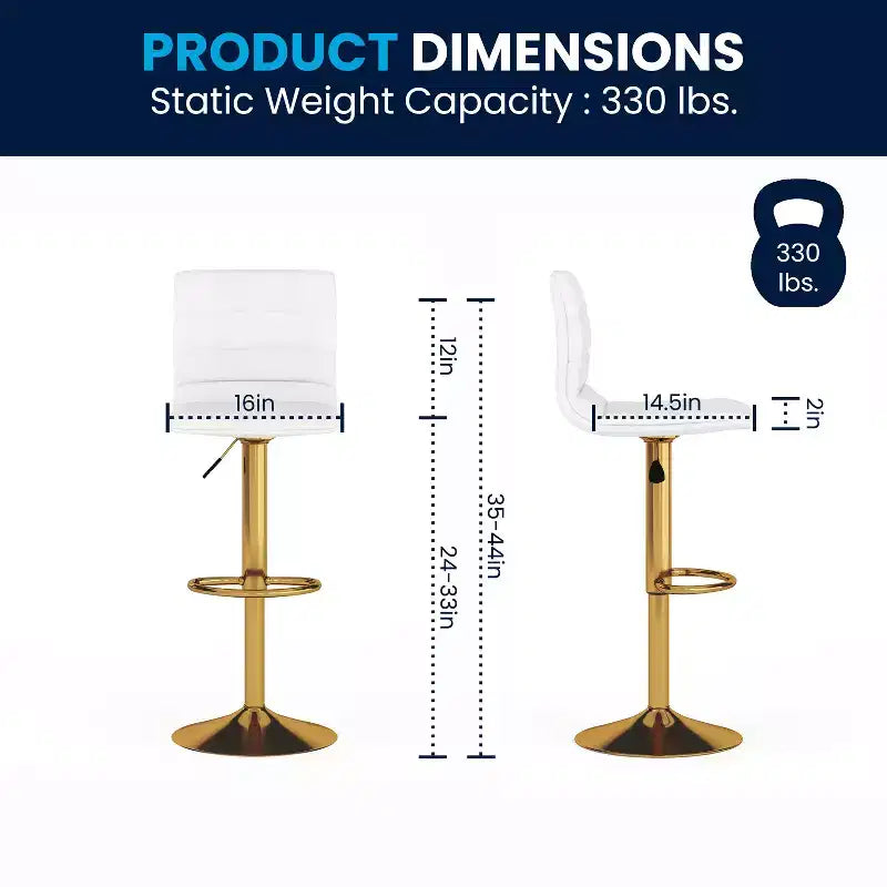 Flash Furniture Tabouret de bar moderne en vinyle réglable en hauteur avec dossier à surpiqûres horizontales, lot de 2
