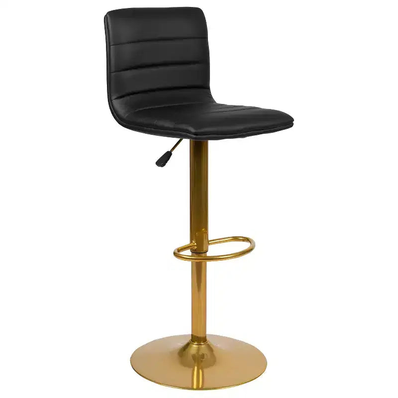 Flash Furniture Tabouret de bar moderne en vinyle réglable en hauteur avec dossier à surpiqûres horizontales, lot de 2