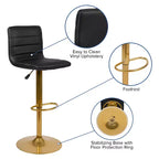 Flash Furniture Tabouret de bar moderne en vinyle réglable en hauteur avec dossier à surpiqûres horizontales, lot de 2