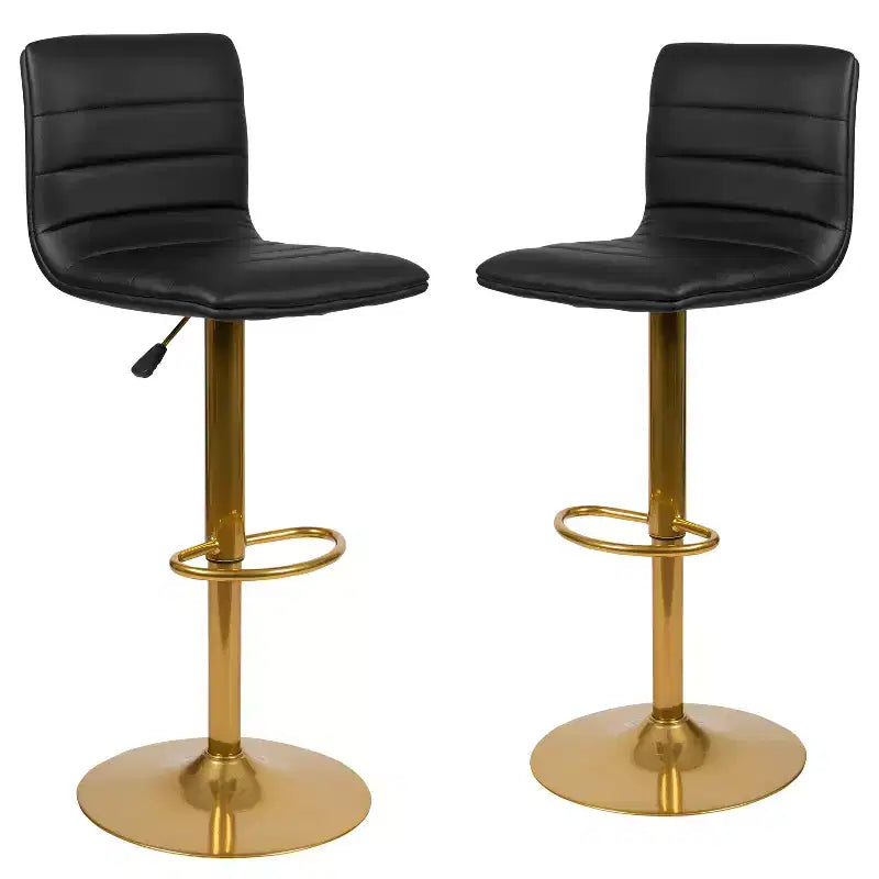 Flash Furniture Tabouret de bar moderne en vinyle réglable en hauteur avec dossier à surpiqûres horizontales, lot de 2