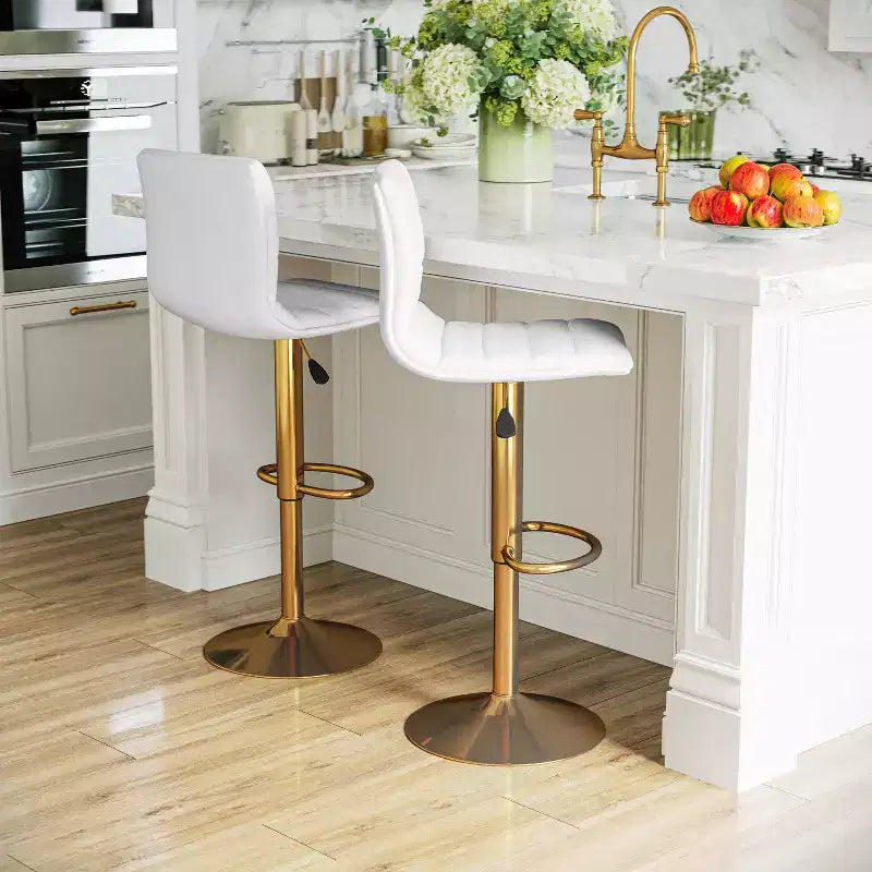 Flash Furniture Tabouret de bar moderne en vinyle réglable en hauteur avec dossier à surpiqûres horizontales, lot de 2
