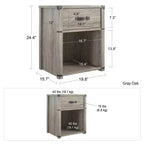 Table de chevet de rangement à 1 tiroir Nova Max & Finn avec poignée de tiroir en cuir, chêne gris
