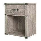 Table de chevet de rangement à 1 tiroir Nova Max & Finn avec poignée de tiroir en cuir, chêne gris